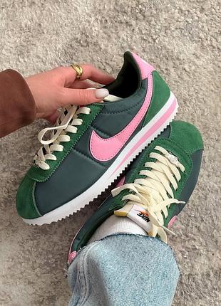 Женские кроссовки nike cortez, зеленые с розовым кроссовки найк кортез, ретро стиль
