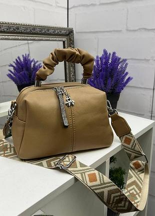 Женская стильная и качественная сумка из эко кожи песок