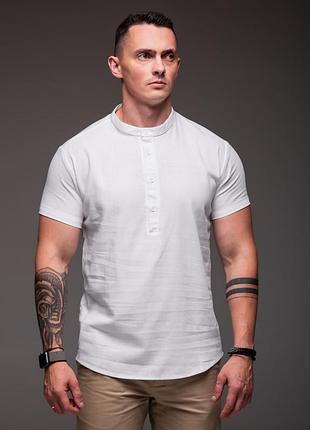 Рубашка с коротким рукавом и воротником стойкой из льна, лен 100%