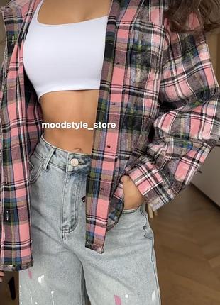 Сорочка в клітинку рожева картата сорочка рубашка в клетку сорочка miu miu