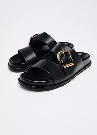 Черные шлепанцы на низком ходе zara new