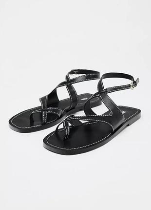 Кожаные шлепанцы с ремешками zara new