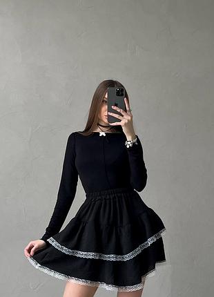 Женская легкая короткая юбка мини с кружевом креп жатка