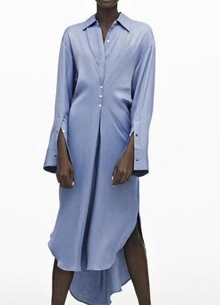 Сукня-сорочка міді з рукавами, з подовженням ззаду, атласне zara