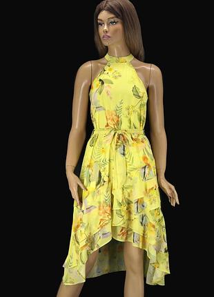 Нове брендове шифонове плаття "lipsy" жовте з квітковим принтом. розмір uk6/eur34. заміри: -