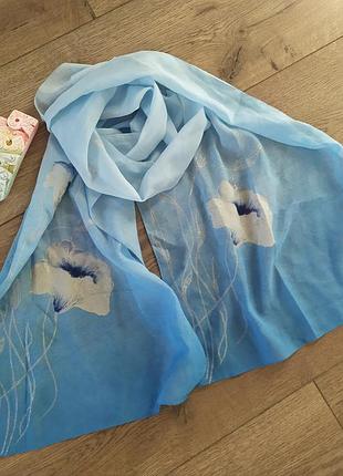 Голубой шифоновый шарф