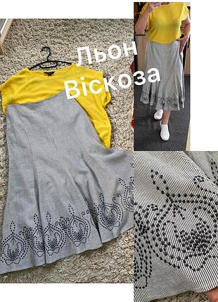 Базова  льняна спідниця годе з вишивкою ,m&s,p.6-8