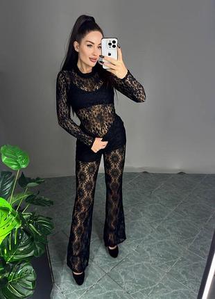 Гіпюровий костюм (боді + брюки)