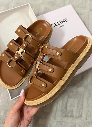 Шльпанці тапки сандалі селін celine сланці чорні коричневі білі