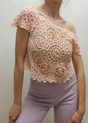 Топ кроп блуза бохо ажурный кружево крючком сетка пляж hm
