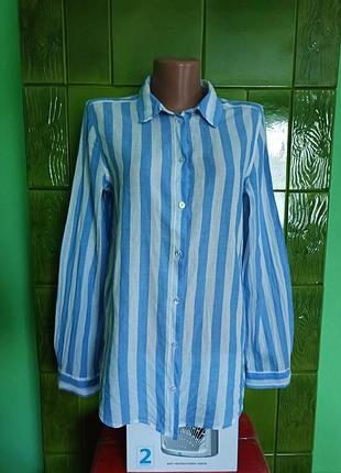 Бавовняна сорочка в синьо-білу смужку. h&m. розмір s,m . uk 8.