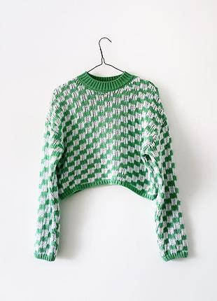 Короткий зелено-билтц джемпер в шашечке primark