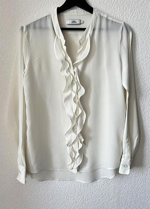 Біла/молочна шовкова блуза/сорочка/рубашка з воланами 0039 italy