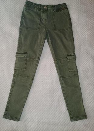 Джинси карго хакі стиль мілітарі,  завужені для дівчинки