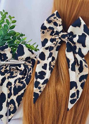 Бант на заколці леопардовий 23 см