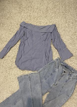 Блуза в смужку / смугаста блуза / блуза зі спущеними плечима