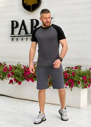 Графітовий костюм футболка шорти на резинці сірий з чорним комплект україна чоловічий спорт
