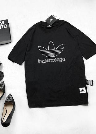 Брендова люксова подовжена чорна oversized футболка з колаборації з adidas