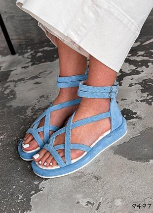 Sale женские замшевые голубые босоножки летние натуральная замша лето