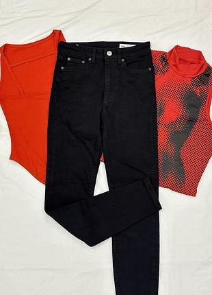 Zara жіночі чорні джинси, коттонові штани скінні, укорочені стрейчеві обтягуючі джегінси, розмір xs/s
