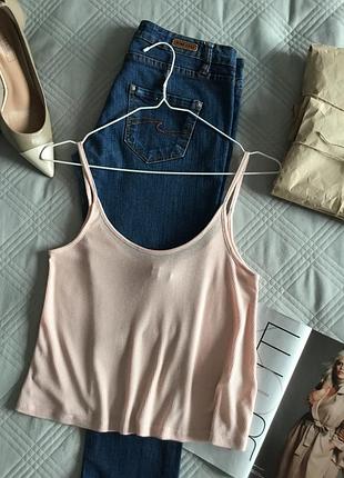 Майка топ в мелкий рубчик в пудровом цвете размер xs