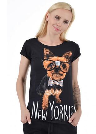 Шикарная хлопковая футболка чёрного цвета с ярким принтом с добавлением эластана urbanist