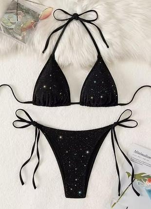 Блискучий сяючий роздільний купальник бікіні на зав‘язках