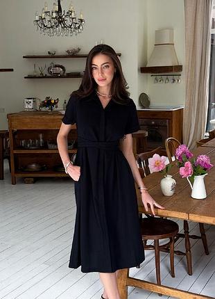 Льняное платье с поясом лен