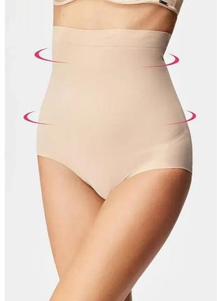 Корректирующие высокие трусы трусики утяжка моделирования белье плотный пояс корсет беж