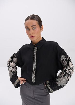 Вишиванка вишита сорочка лляна льон рубашка чорна