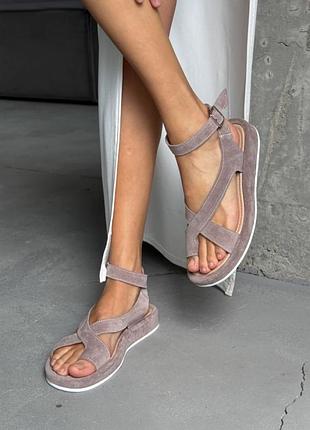 Жіночі босоніжки через пальчик бежеві з натуральної замші 10213