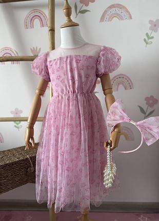 Фатинова сукня рожева пишна з бантом з обручем