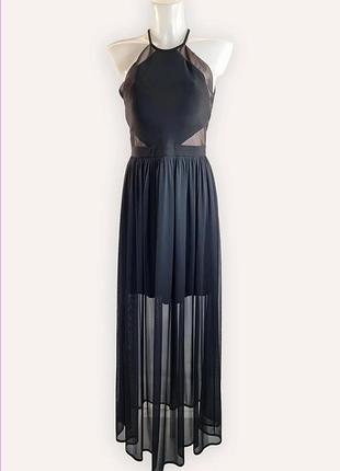 Чорна сукня максі з коміром-хаултером та сітчастою вставкою від morgan & co