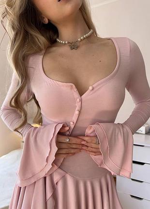 Міні сукня асиметрія гудзики багатошарова довгий рукав волани рюші ніжна жіноча декольте к...