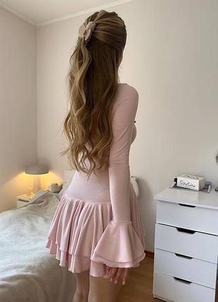 Міні сукня асиметрія гудзики багатошарова довгий рукав волани рюші ніжна жіноча декольте к...