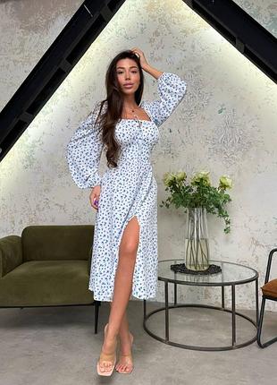Цветочное платье миди с разрезом db-229