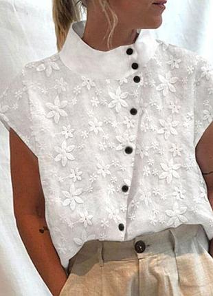 Оригінальна біла блуза з вишитої тканини великого 24 розміру