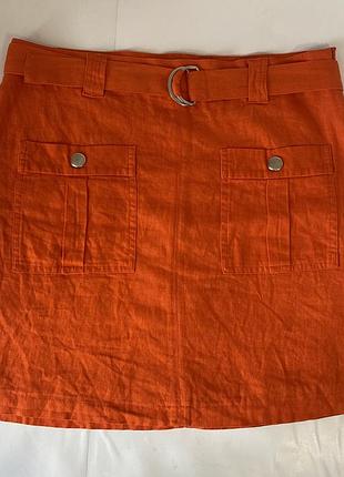 Спідниця льон 52%, юбка лен 52%, розмір 14 (л, невеличка хл) помаранчева, оранжевая