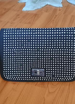 Сумочка со стразами черная женская через плечо, плечо, с камушками