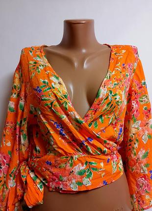 Натуральна блуза топ на запах рукав кімоно #878#