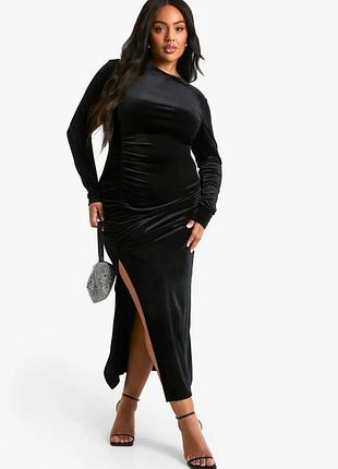 Плюс сайз бархатное платье с разрезом хл/мин