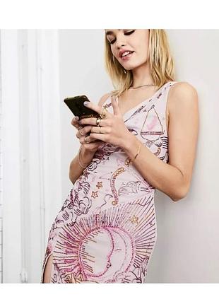 Бузкова міні сукня з вишивкою бісером зі шнурівкою на спині asos  сузірʼя вишивка бісер