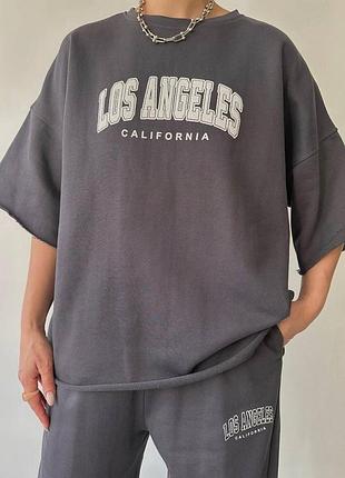 Костюм 2-ка "los angeles" футболка оверсайз і спортивні штани повсякденний графіт літній