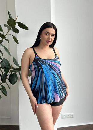 Купальник роздільний бікіні майка баска шорти шортики принт малюнок смужки тай дай