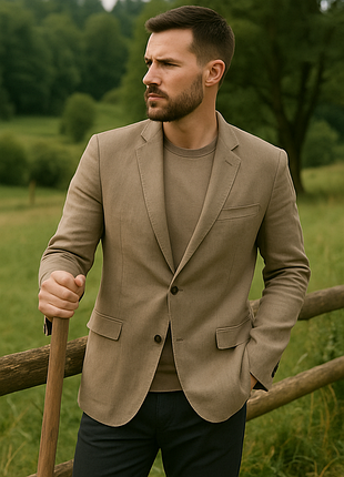 Чоловічий піджак glo-story xl, натуральний льон і бавовна, коричневий, угорщина, класичний стиль