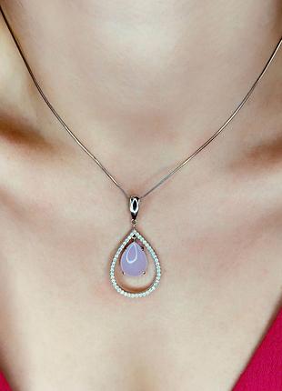 💗серебряный кулон с розовым кварцем и кубическим цирконом покрыт родием – нежность, вдохновляющая