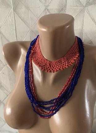 Намисто синє червоне довге гердан намисто чокер силянка