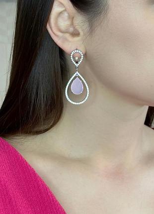 🌸серебряные серьги с розовым кварцем и кубическим цирконом – женственность в каждой детали
