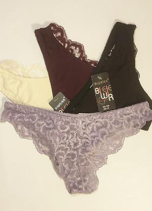Женские трусики бразилиана с кружевом biweier