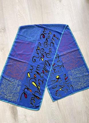 Яркий шелковый платок винтажный подписной шарф с вдохновляющими надписями шов роуль винтаж